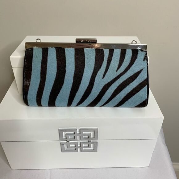 Gucci Pony Hair Clutch - Zebra - Brown and Blue - Picture 1 of 13